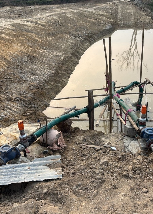 Delivery pipework and valves being erected at the water source of the 500-acre tea estate in Guwahati, Assam